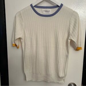10 Crosby Derek Lam Cream Top with Blue and Yellow Accents